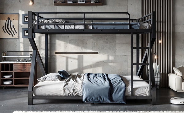 English Elm Twin Xl Over Queen Metal Bunk Bed Low Profile Steel Frame for Guest Rooms W5305S00034