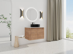 English Elm 30'' Wall-Mounted Bathroom Vanity With Ceramic Art Sink & Soft-Close Doors For Modern Style W999S00388