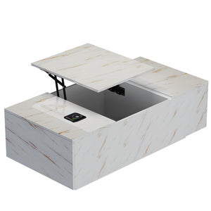 English Elm Coffee Table with Led Lighting Bluetooth Speaker Wireless Charging and Faux Marble Top T3773P415729