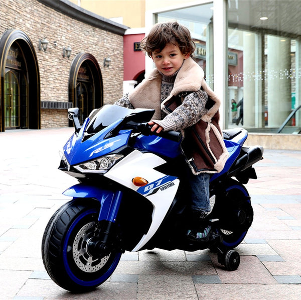 English Elm Electric Ride on Motorcycle for Kids with Light up Wheels Bluetooth and Twist Throttle Blue W1760P177914