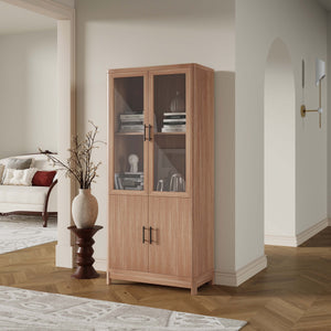 English Elm Jodie Fluted Accent Cabinet 31" — Ribbed Soft-Close Doors, Adjustable Shelves, Splayed Metal Legs Maple B365P397895