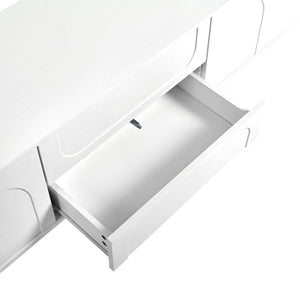 English Elm ON-TREND Cream TV Stand 69.6” with Arched Doors, 2 Drawers, Rebound Soft-Close & Stylish Round Legs White N721P205779K