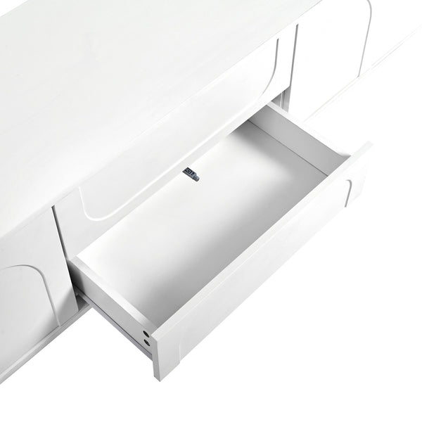 English Elm ON-TREND Cream TV Stand 69.6” with Arched Doors, 2 Drawers, Rebound Soft-Close & Stylish Round Legs White N721P205779K