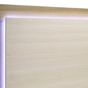 English Elm Lincoln Queen LED Panel Bed with Natural & White Two-Tone Finish, Tap-Lit Headboard, Modern Glow B062S01365