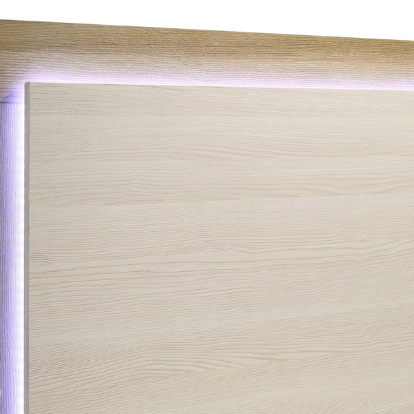 English Elm Lincoln Queen LED Panel Bed with Natural & White Two-Tone Finish, Tap-Lit Headboard, Modern Glow B062S01365