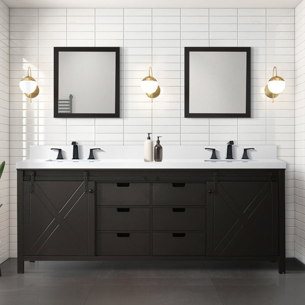 English Elm Brown Double Bath Vanity 84" x 22" with White Quartz Countertop, Solid Wood, Soft-Close Drawers, Ample Storage B2731P260088