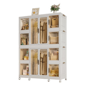English Elm Portable Wardrobe Closet Organizer with 12 Magnetic Doors, 12 Cubes, 2 Rods, 16 Hangers — Durable PP Storage Cabinet White W2699P184784