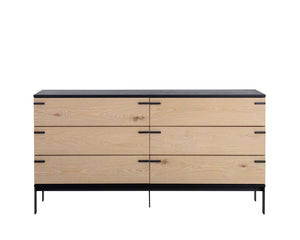 Sunpan ROSSO Dresser – Modern Industrial Black Wood Frame with Rustic Oak Drawers & Matte Iron Legs 108791