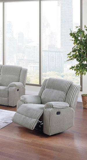 English Elm 1pc Ash Color Motion Recliner Chair with Fur-Like Corduroy Upholstery, Plush Armrests & Manual Recline B011P335291