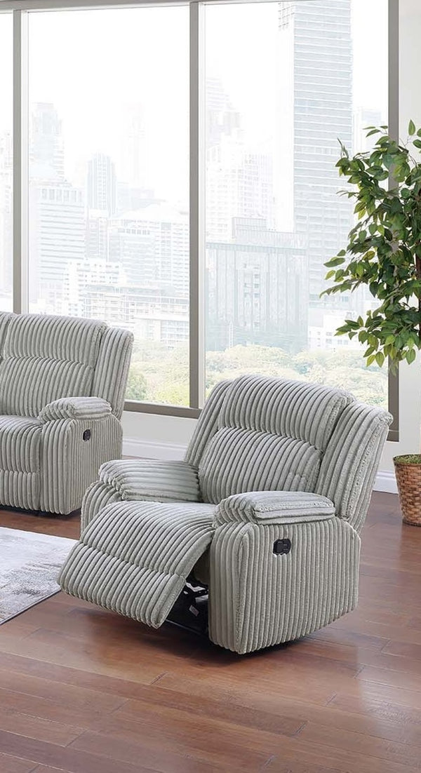 English Elm 1pc Ash Color Motion Recliner Chair with Fur-Like Corduroy Upholstery, Plush Armrests & Manual Recline B011P335291