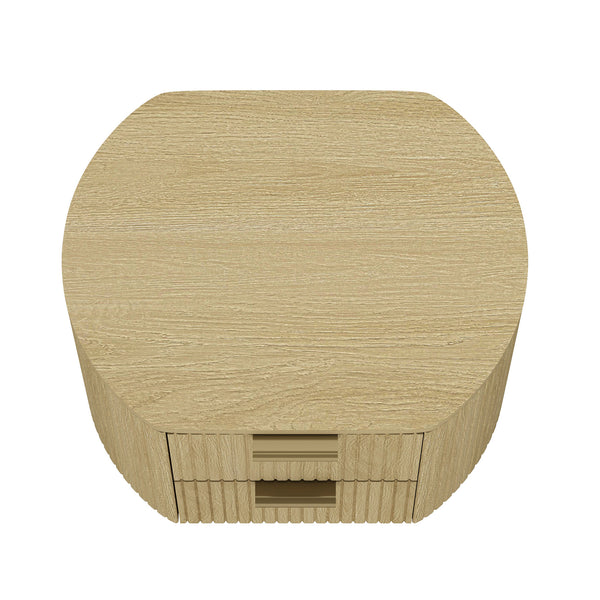 English Elm Olivia 27" Nightstand in Natural Oak – 2-Drawer Ribbed Wood Grain, Rounded Corners, Metal Glam Handles B365P398197