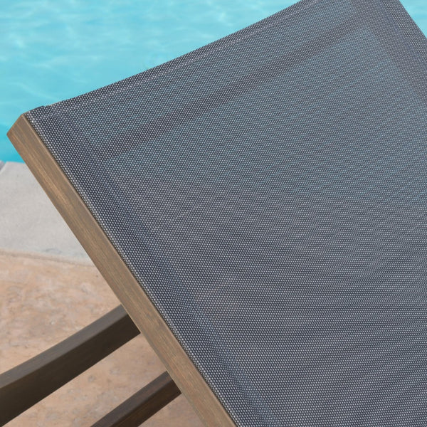 English Elm Summerland Acacia Wood Outdoor Chaise Lounge with Breathable Mesh Seat for Patio 60018.00DGY