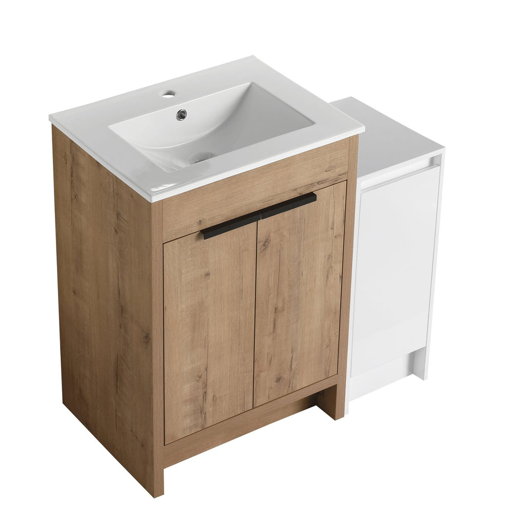 English Elm 36 Inch Freestanding Bathroom Vanity With Ceramic Sink, Soft-Close Doors & Ample Storage Space W999S00307