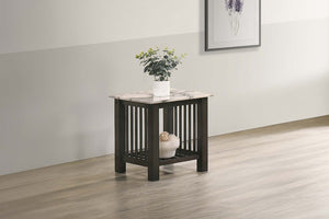 English Elm Modern Faux Marble Top Coffee Table with Antique Finish, Solid Legs & Open Lower Shelf, 47x24x18" Walnut 24 L x 21 W x 8 H B011P395605