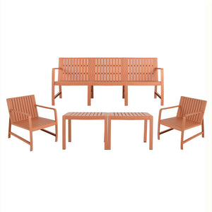 English Elm 5-Piece Outdoor/Indoor Furniture Set with Weatherproof PP, 3-Seater Sofa, 2 Chairs, Easy Assembly, Space-Saving Nesting Tables Apricot Brown W3450S00001
