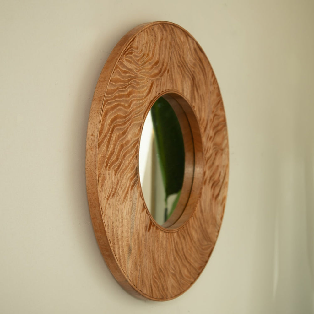 English Elm 24'' Vintage Ring Mirror Solid Rosewood Frame with Tree-Ring Texture — Round Wall Mirror for Bath, Entryway W2615P346484