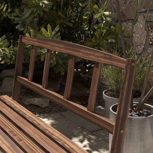 English Elm Outsunny Rustic Pine Outdoor Dining Set Seats 4 with Wagon Wheel Carved Benches W2225P174471