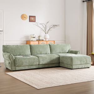 English Elm 110" Modular Sectional Sofa with Extra-Wide Chenille Seats, USB & Type-C Charging Ports, Ottoman, High-Density Foam Comfort Green N723S7038F