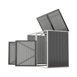 English Elm Garbage Bin Shed Galvanized Steel Enclosure for Two Cans Outdoor Weather Resistant Dark Gray W1598P357714