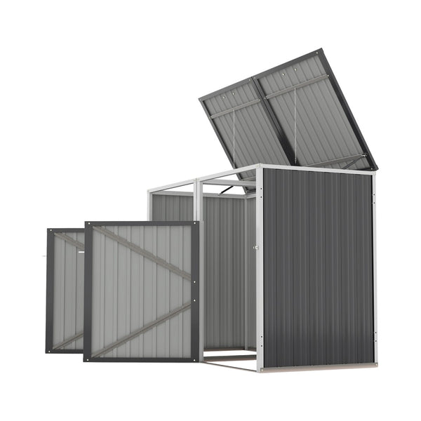 English Elm Garbage Bin Shed Galvanized Steel Enclosure for Two Cans Outdoor Weather Resistant Dark Gray W1598P357714