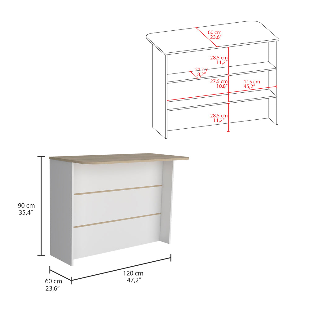 English Elm Fendi Multi Kitchen Island with Spacious 47.2"W Workstation and 2-Tier Shelf for Small Spaces B070S00315