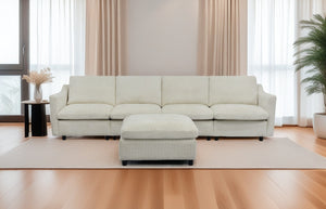 English Elm 4-Seater Modular Cloud Sofa in Beige Fabric with Ottoman, Memory Foam Comfort, Pockets & Pillows W1183S00011