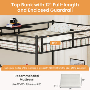 English Elm Full Metal Loft Bed with L-Shaped Desk, RGB LED Lights, Charging Cradle, Wardrobe & Drawers Black W1162S00014