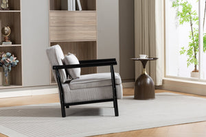 English Elm Storage Accent Chair Mid Century Wood Frame Upholstered Seat with Lumbar Cushion Antique Grey W2530P401448