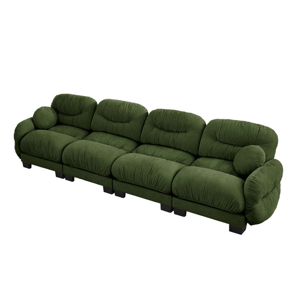 English Elm Pleated Chenille Modular Sofa with Ergonomic Foam Cushions and Sculptural Curved Armrests Green W5656S00052