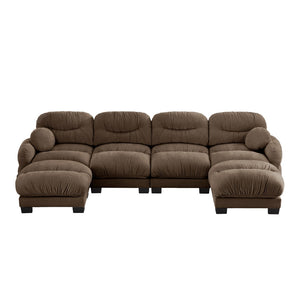 English Elm Pleated Chenille U-shape Modular Sectional Sofa with Ottomans and Ergonomic Foam Cushions Brown W5656S00063
