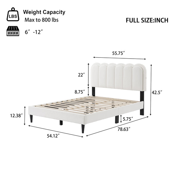 English Elm Christopher Knight Home® - Lambswool Petal Headboard Bed Frame With Ambient Light - Cream Soft Bedroom Centerpiece For Elegance N769P272029W