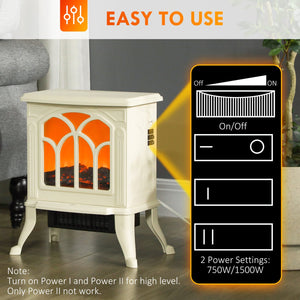 English Elm HOMCOM Freestanding Electric Fireplace Stove with Realistic Flame, 750/1500W Heat, Safety Features Beige W2225P229240
