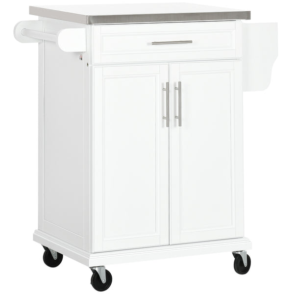 English Elm Homcom Rolling Kitchen Island With Stainless Steel Top, Drawer & Towel Rack – Perfect For Small Spaces! W2225P200710