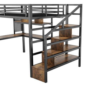 English Elm Full Size Loft Bed With Desk, Wardrobe & Led Light – Space-Saving Metal Design For Kids' Rooms! W2593S00019