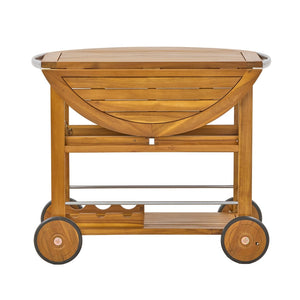 English Elm Outdoor Acacia Wood Rolling Bar Cart with Foldable Top and Removable Serving Trays N779P374686T
