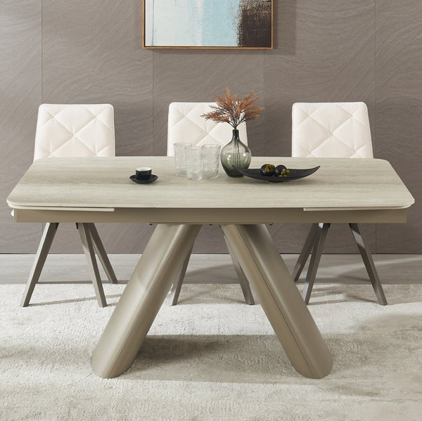 English Elm 1+6 Sintered Stone Extendable Dining Table Seats Six with Steel Base Modern W5630S00008
