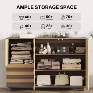 English Elm 55"Buffet Hand-Carved Sideboard Cabinet with 2 Drawers 3 Doors Adjustable Shelves Coffee Bar Console W2977P294070