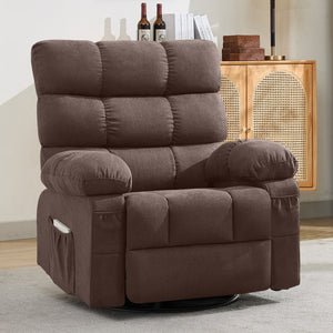 English Elm Swivel Rocker Recliner Ergonomic Glider Chair with Storage Pockets for Small Spaces Brown W1521P479285