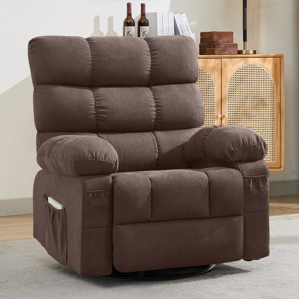 English Elm Swivel Rocker Recliner Ergonomic Glider Chair with Storage Pockets for Small Spaces Brown W1521P479285