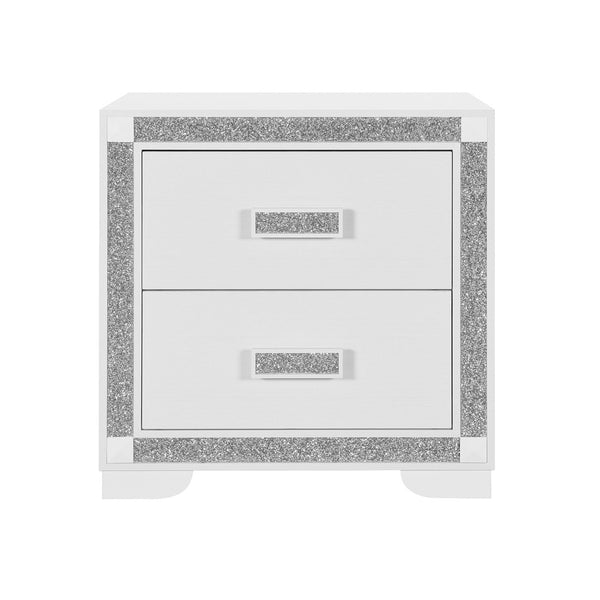 English Elm Soulmarie Glam Nightstand with Built-in Cooler Speaker and Glitter Panel Detail White B201P411420