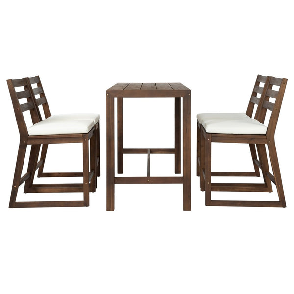 English Elm Trexm Solid Acacia Outdoor Bar Set Five Piece Rustic Slatted Counter Height Patio Mocha TM000029AAP