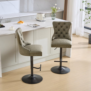English Elm A&A Furniture Aged Olive Green Swivel Barstools, Adjustable 26"-33" Height, Set Of 2 For Home Bars W1143P195202