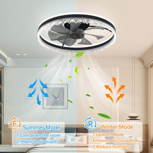 English Elm Modern Led Ceiling Fan With Remote Control – Dimmable 24" Crystal Design For Stylish Airflow & Light W2312P368700