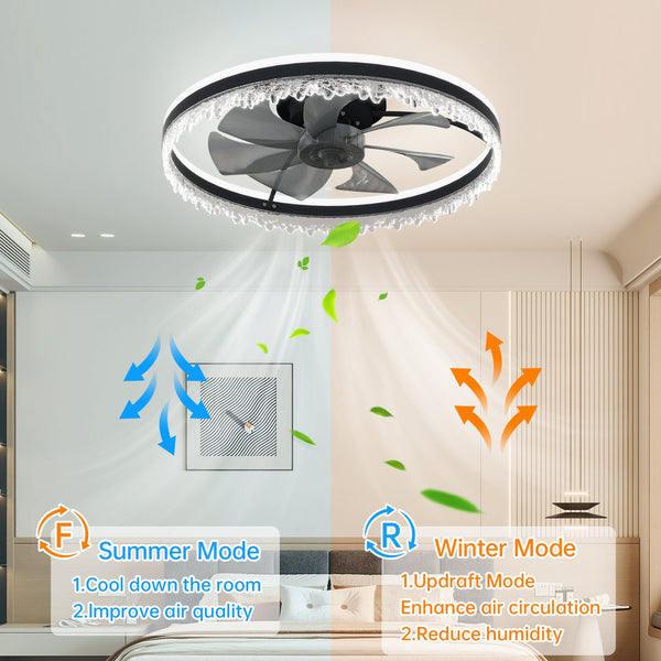 English Elm Modern Led Ceiling Fan With Remote Control – Dimmable 24" Crystal Design For Stylish Airflow & Light W2312P368700