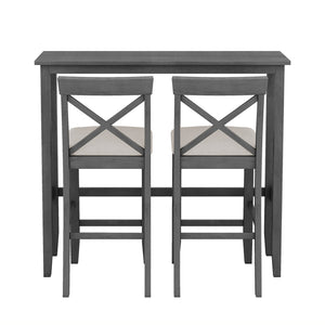 English Elm TOPMAX Farmhouse 48" Rectangular Wood Bar Height Dining Set with 2 Cushioned Stools, Space-Saving Design Gray+Beige N717P334716E