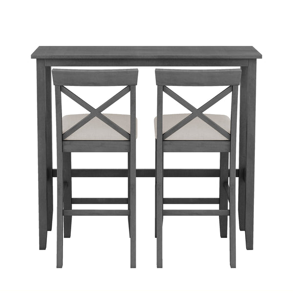 English Elm TOPMAX Farmhouse 48" Rectangular Wood Bar Height Dining Set with 2 Cushioned Stools, Space-Saving Design Gray+Beige N717P334716E