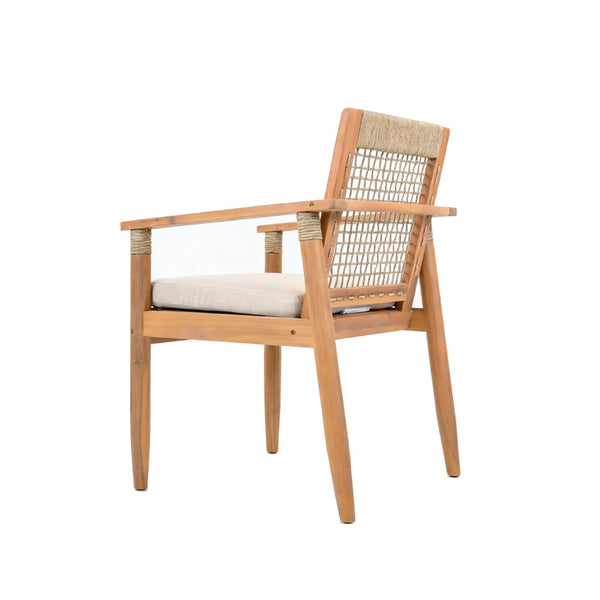 English Elm Outdoor Acacia Wood Armchair Set with Woven Rope Back Beige Cushion Patio Dining N762P386379D