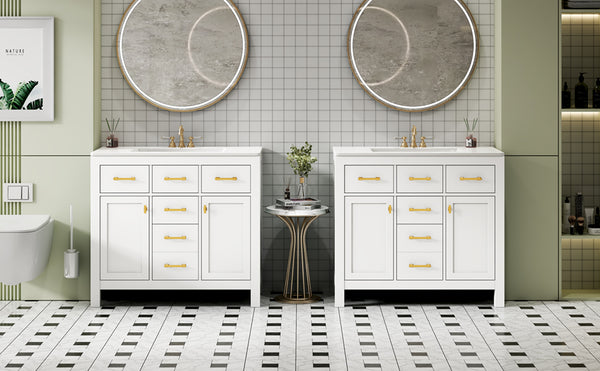 English Elm 72'' Modern Bathroom Vanity Set With Ceramic Sink, Solid Wood Frame, Ample Storage & Sleek Design N710SS00011K