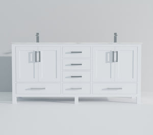 English Elm White 72 in. Double Bath Vanity with Carrara Marble Top, Soft-Close Drawers, Chrome Faucet Set B2731P259096