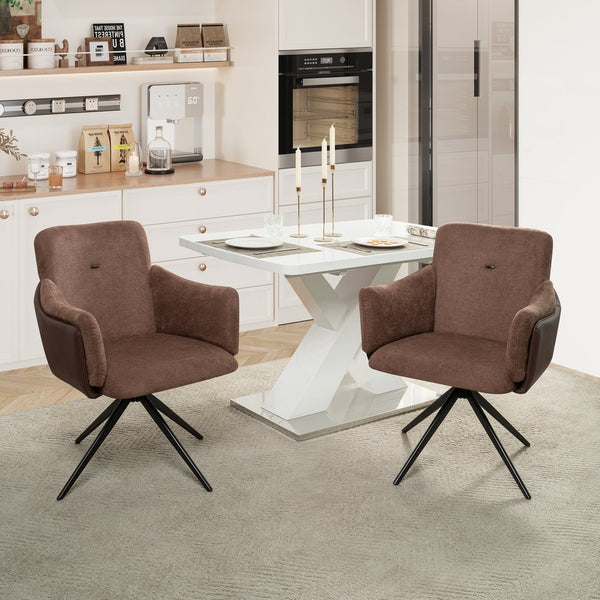 English Elm 360° Modern Swivel Upholstered Home Office Chair Set of 2 with Metal Base, 300lb Capacity, Stylish Dark Brown W757P304241